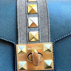 100% AUTHENTIC VALENTINO BY MARIO VALENTINO EMBOSSED BAG SUEDE GOLD STUDS $745!!
